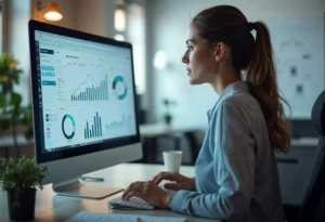profissional analisa dados marketing vendas computador